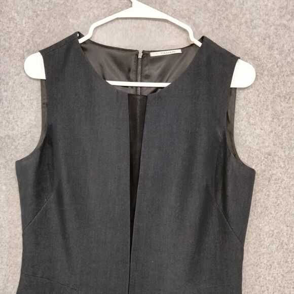 Tahari Fit & Flare Dress Womens Size 6 Black Sleeveless Lined V-Design Sheer - Picture 2 of 11